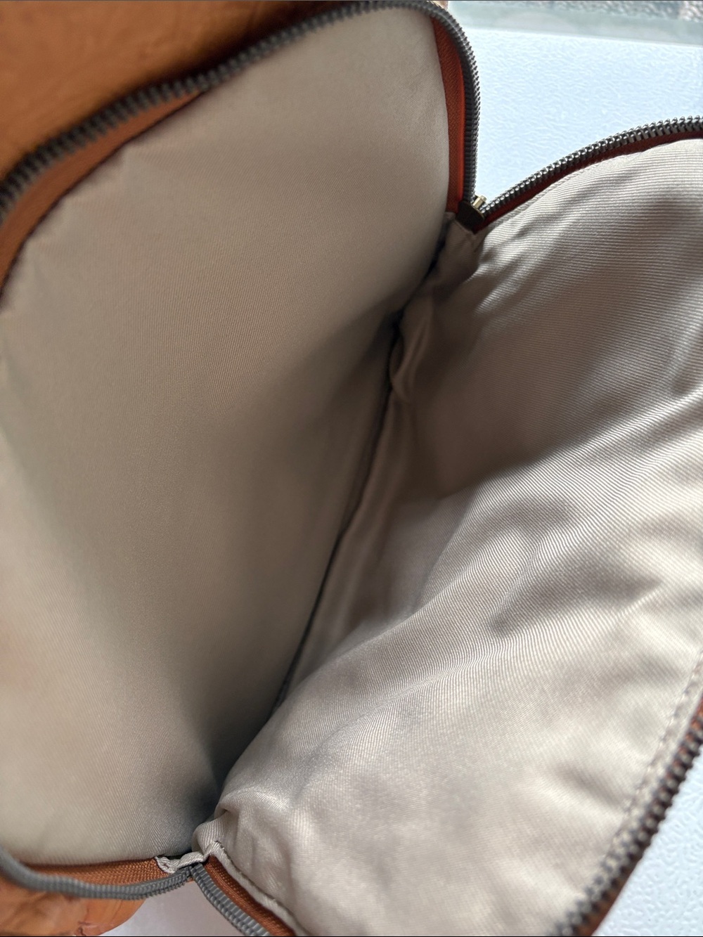 American Leather Tan Embossed Leather Backpack with Two Front Zip Pockets - Picture 10 of 15